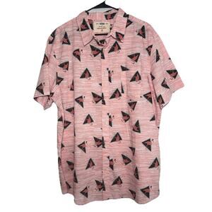 Retro 80s Style Flamingo Geometric Print Short Sleeve Shirt Pink Men’s XXL